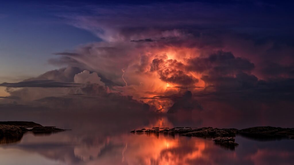 thunderstorm, ocean, lightning