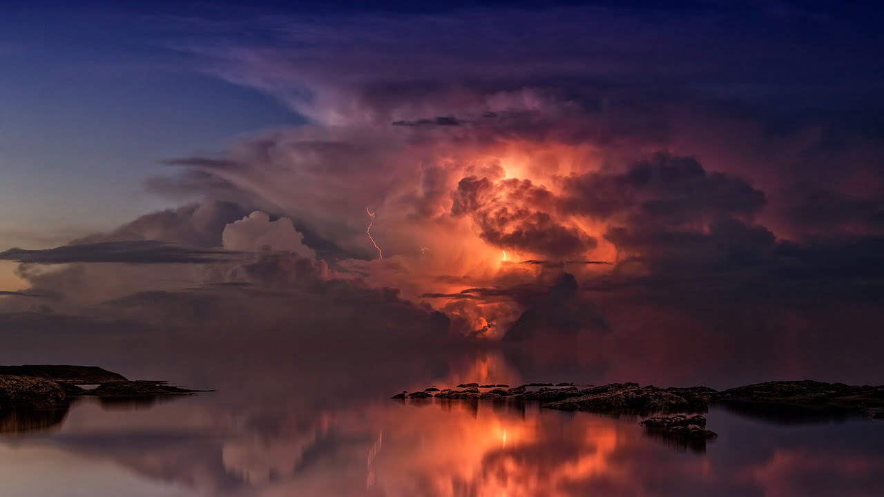 thunderstorm, ocean, lightning